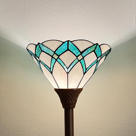 Capulina Capulina Tiffany Lamp Stained Glass Torchiere Floor Lamp 70 Inches Tall Dark Bronze Pole Green Romantic Tiffany Style Torch Standing Lamp for Living Room Bedroom Home Office photo 2