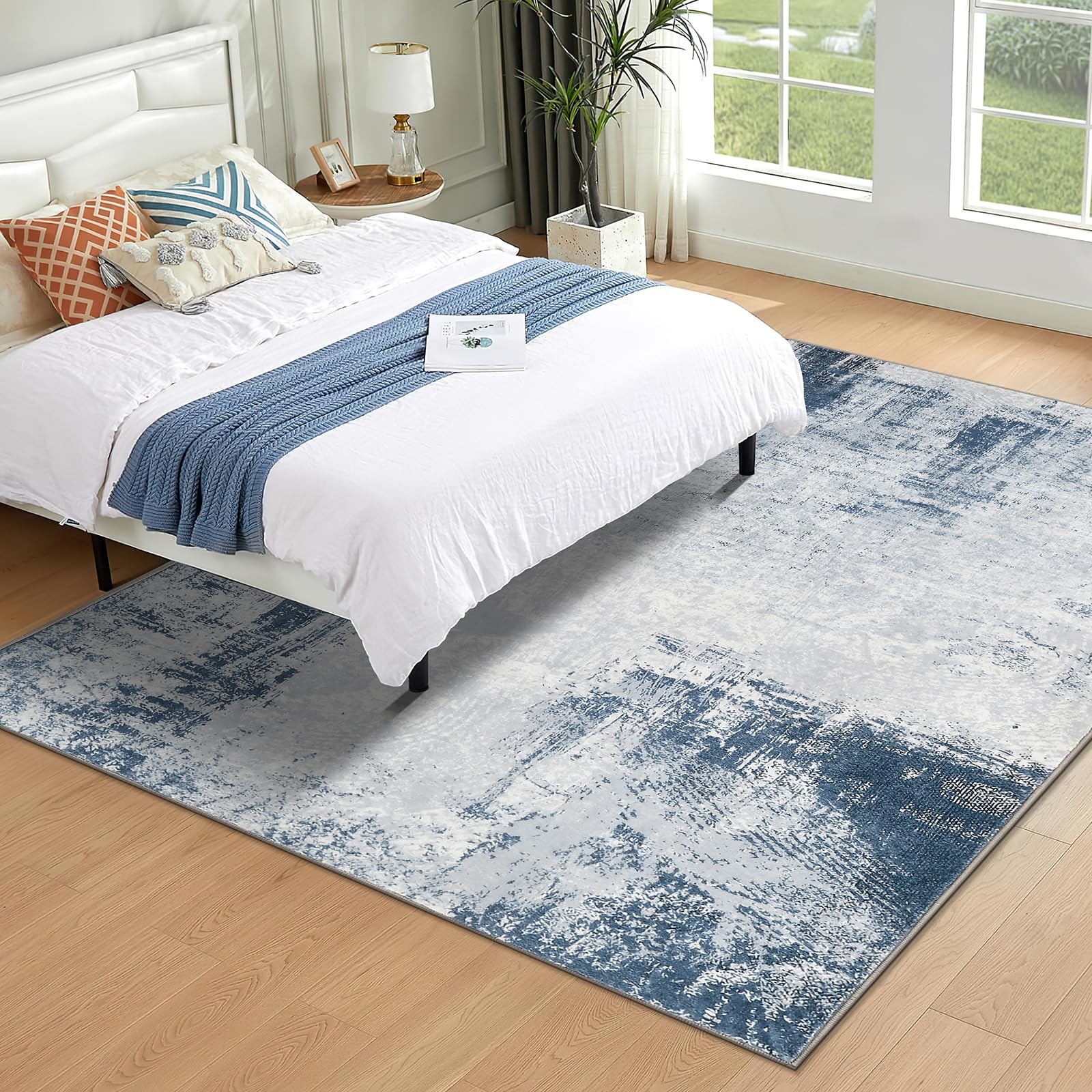 Grand tapis lavable à poils courts et doux - Lavable en machine - Pour bureau, chambre à coucher, salle à manger - 160 x 230 cm