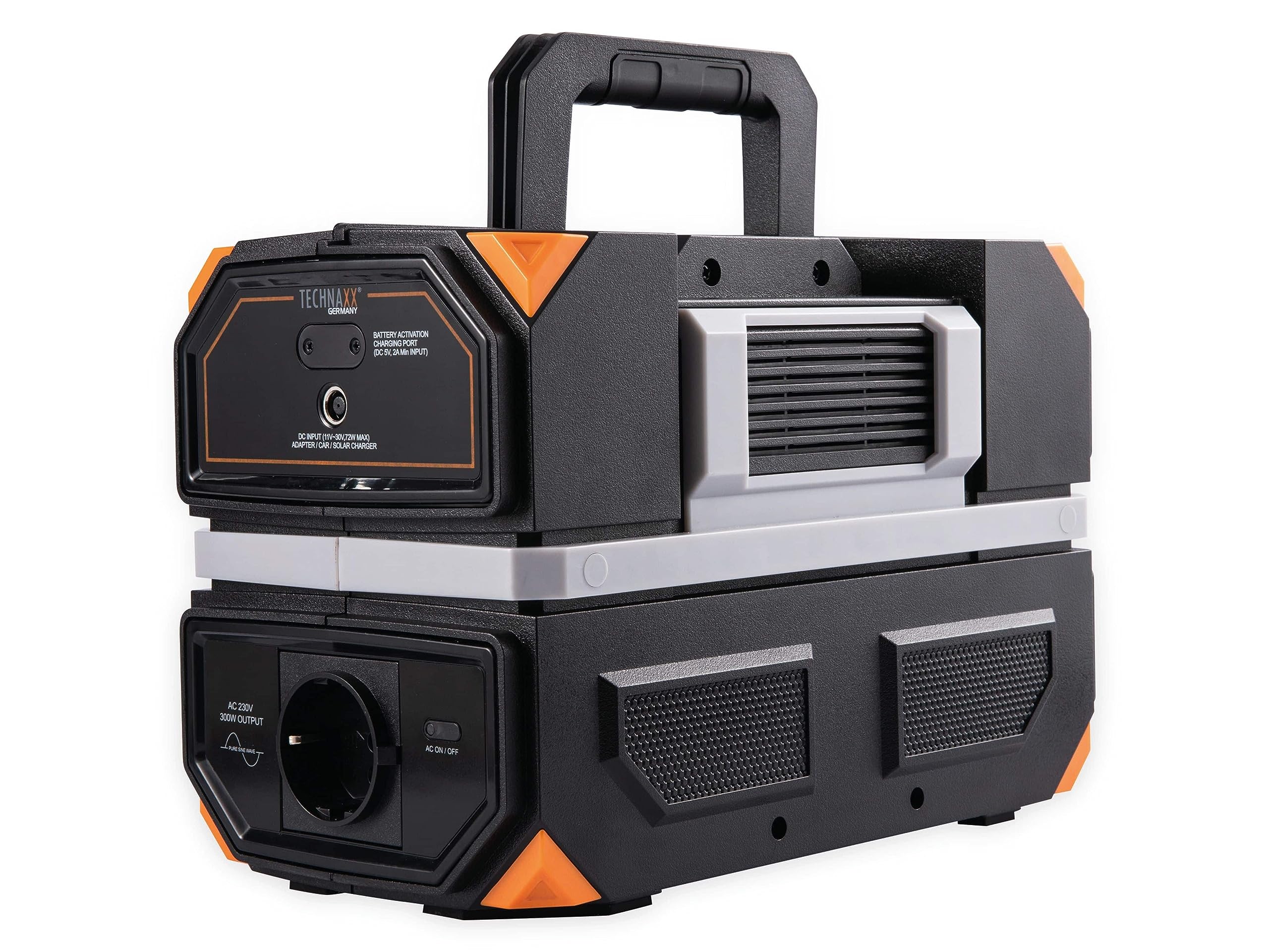 Centrale elettrica Technaxx da 300W con presa 230V, 3 porte USB, 12V per auto, capacità della batteria 315Wh per esterni, viaggi e campeggio –Onda sinusoidale pura, centrale elettrica portatile TX-201