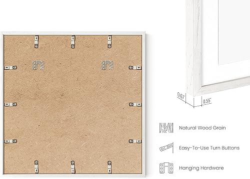 Miniatura 3 de HAUS AND HUES Marcos de fotos de madera de roble macizo de 20 x 20 pulgadas con paspartú de 16 x 16 pulgadas, juego de 9 marcos cuadrados blancos,