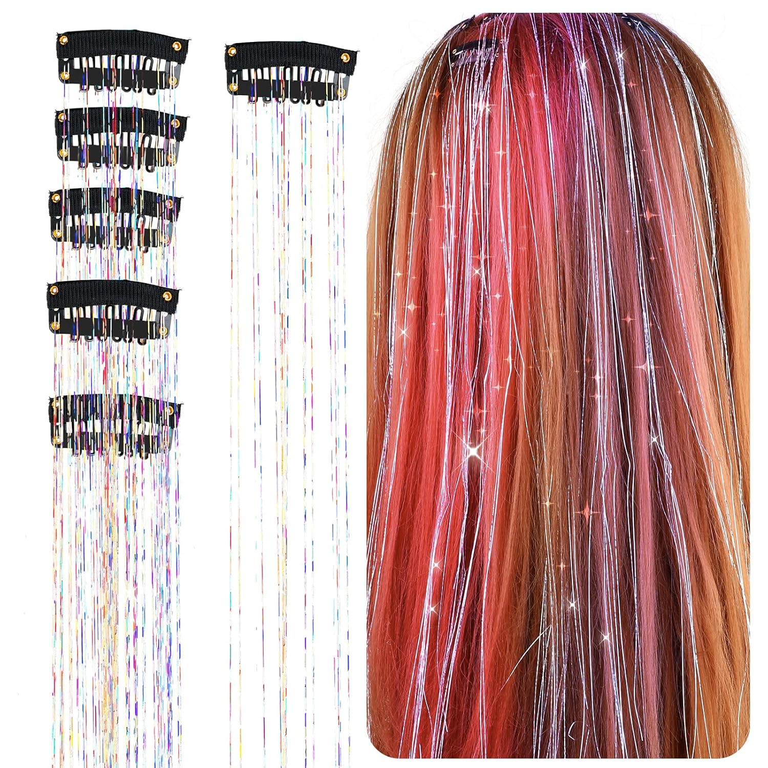 Clip in Hair Tinsel Kit, 6Pcs Heat Resistant Glitter