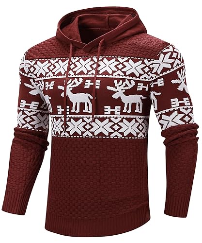 Zaitun Mens Hooded Sweatshirt Long Sleeve Solid Knitted Hoodie Pullover