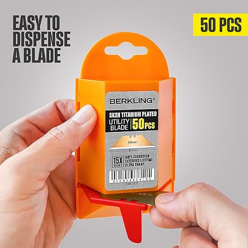 Miniatura 5 de Utility Knife Blades Titanium Plated 50 PCS With Dispenser, SK2H Laser Sharpened Hardened, Ultra 3X Sharper and 15X More Durable, Standard T-Shape