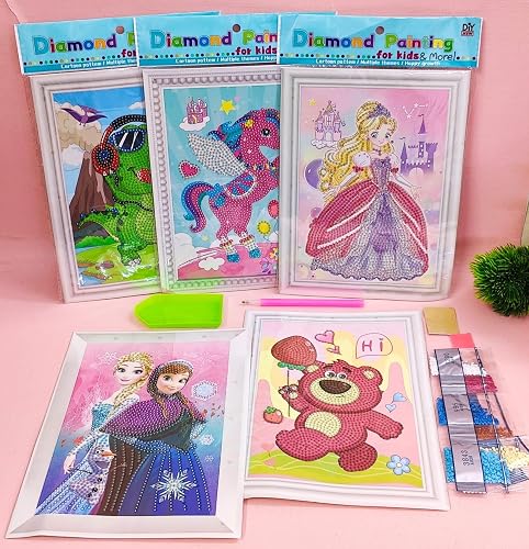 TERA 13 Cartoon Diamond Painting Kits for Kids, Arts and Crafts for Girls (6 pcs) Birthday Retun Gifts Diamond Painting Kits, DIY Diamond Jigsaw Craft Kits for Kids Art and Craft Kit for Girls