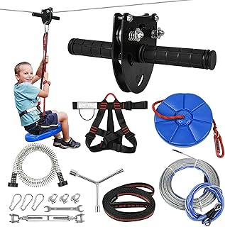 30m Zip Line Kit for Kids Adults.Up to160kg, Updated Rust Proof Removable Design Trolley and Thickened Seat with Zipline S...