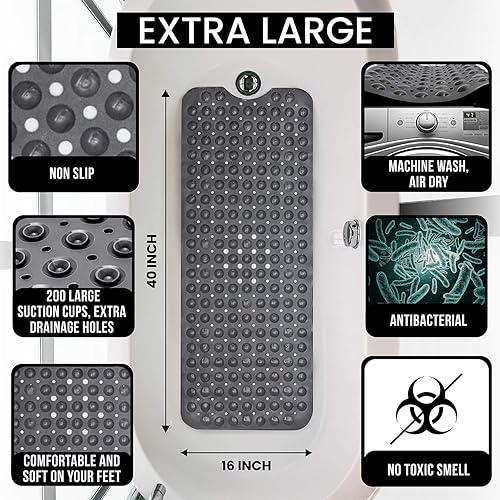Miniatura 2 de Alfombra de baño ENKOSI - Alfombra antideslizante grande para bañera y ducha. Alfombra de baño extra larga de 40 x 16 pulgadas para bañera