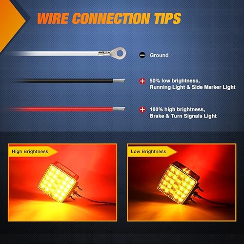 Miniatura 3 de Nilight Juego de 2 luces de pedestal para parachoques cuadrados de doble cara 52 LED ámbarrojo, luz de freno, señal de giro, luz trasera con 3