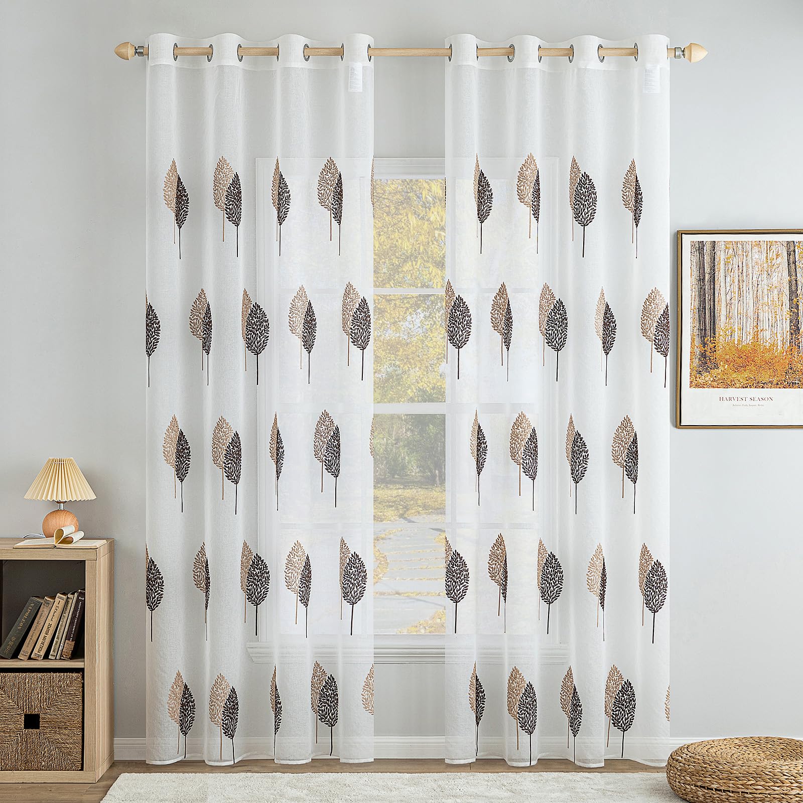 Tende In Pizzo Con Motivo Foglia MIULEE - Set Di 2, Stile Vintage, Trasparenti, Per Salotto E Camera Da Letto - Foto 3