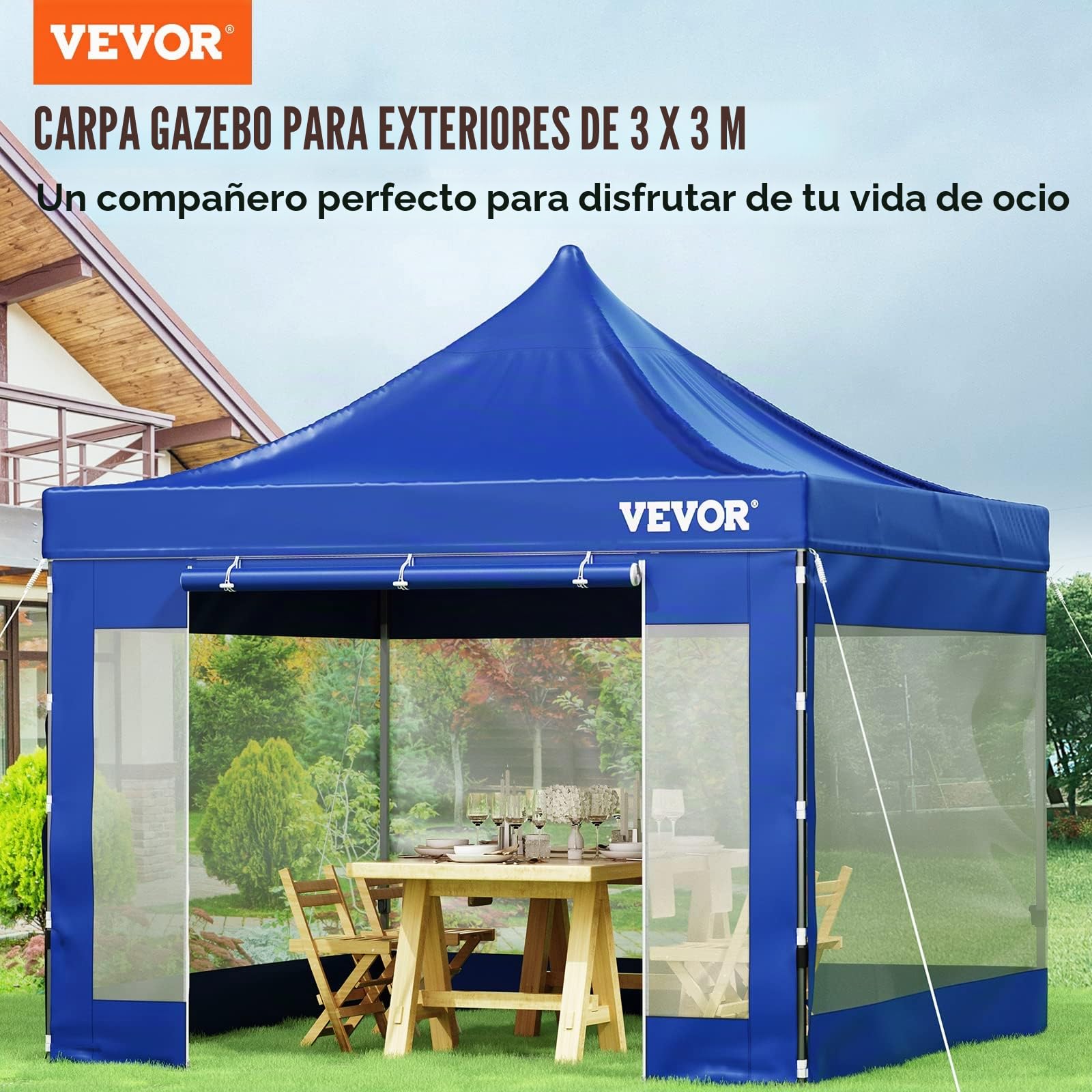 VEVOR Tienda de campaña desplegable de 10 x 10 pies, Tienda de campaña para Patio al Aire Libre con Paredes Laterales extraíbles y Bolsa con Ruedas, Resistente a los Rayos UV, Impermeable, Refugio