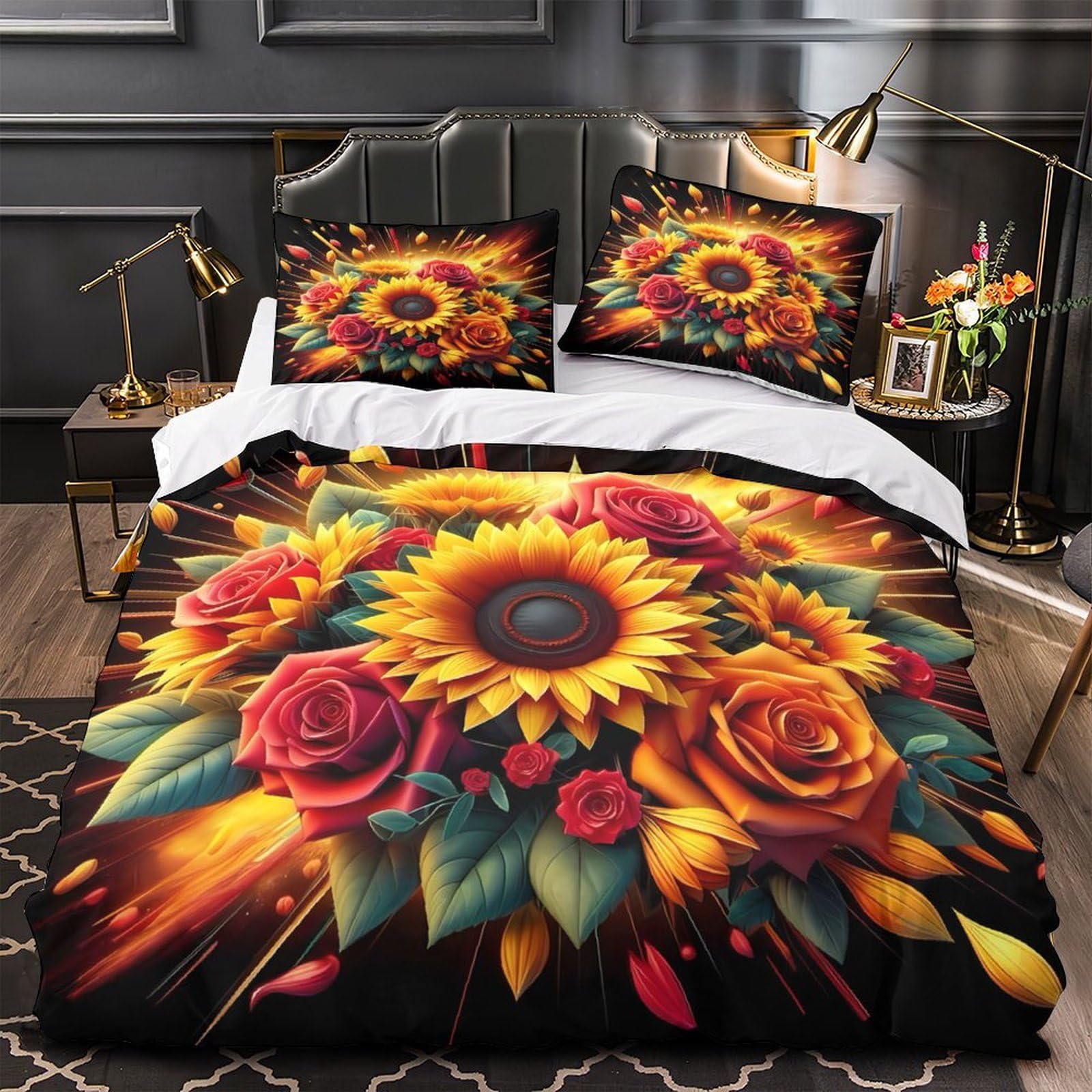 Housse de couette tournesol imprimé 3D de qualité sup