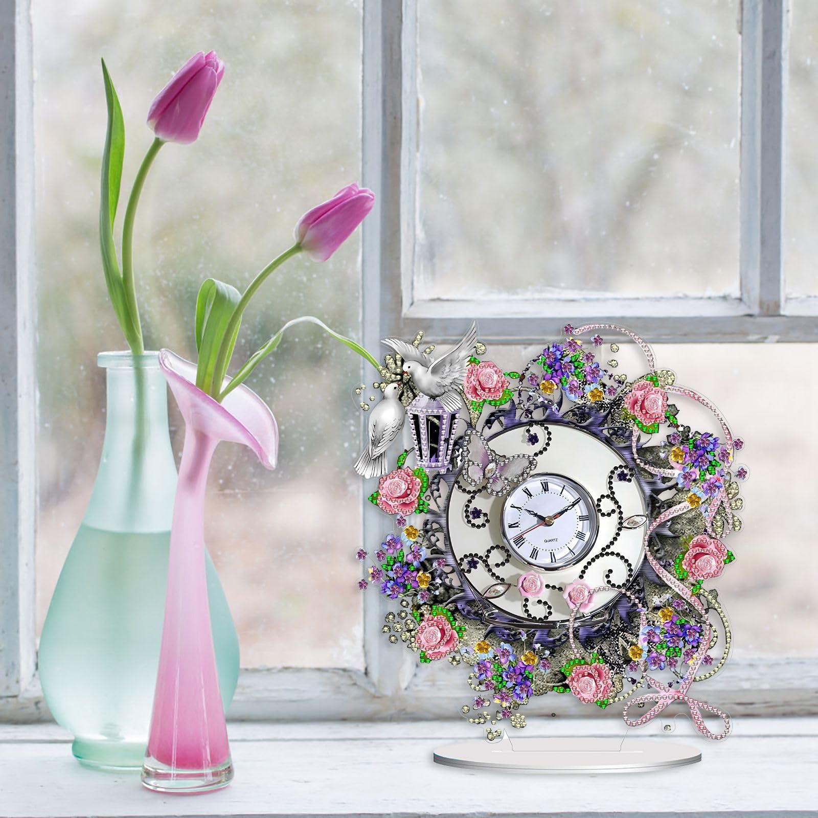 Kit Diamond Painting 5D Fai Da Te - Decorazione Da Tavolo Con Fiori - Quadro Di Punti Per Principianti, Ornamento Ufficio E Casa