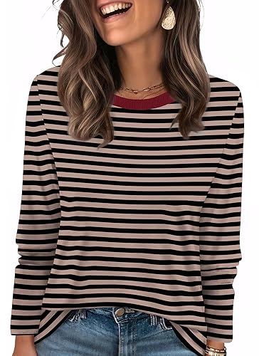 Womens Striped Long Sleeve Shirts Fall Outfits 2025 Color Block