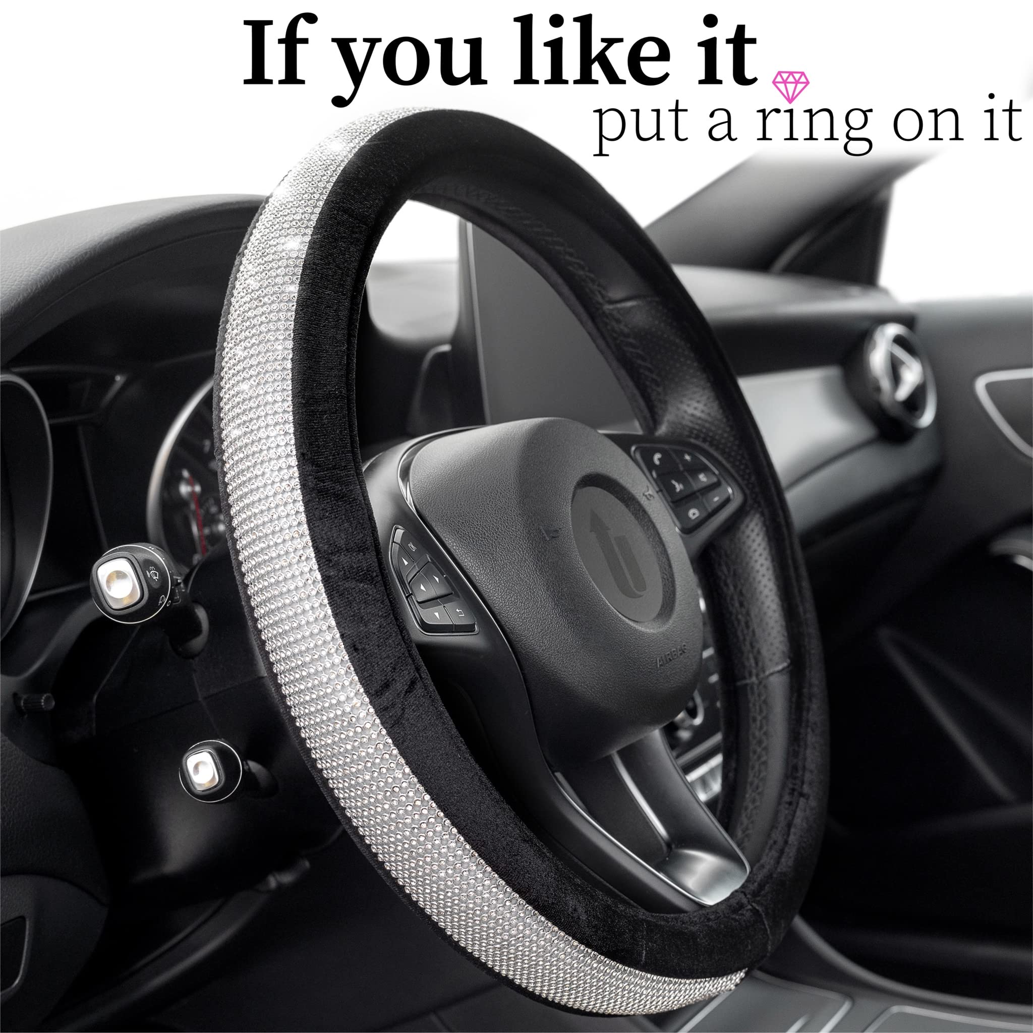 Housse De Volant En Cuir PU Cristallin - Blanc, Antidérapante, Décoration Intérieur Voiture | Accessoire Universel