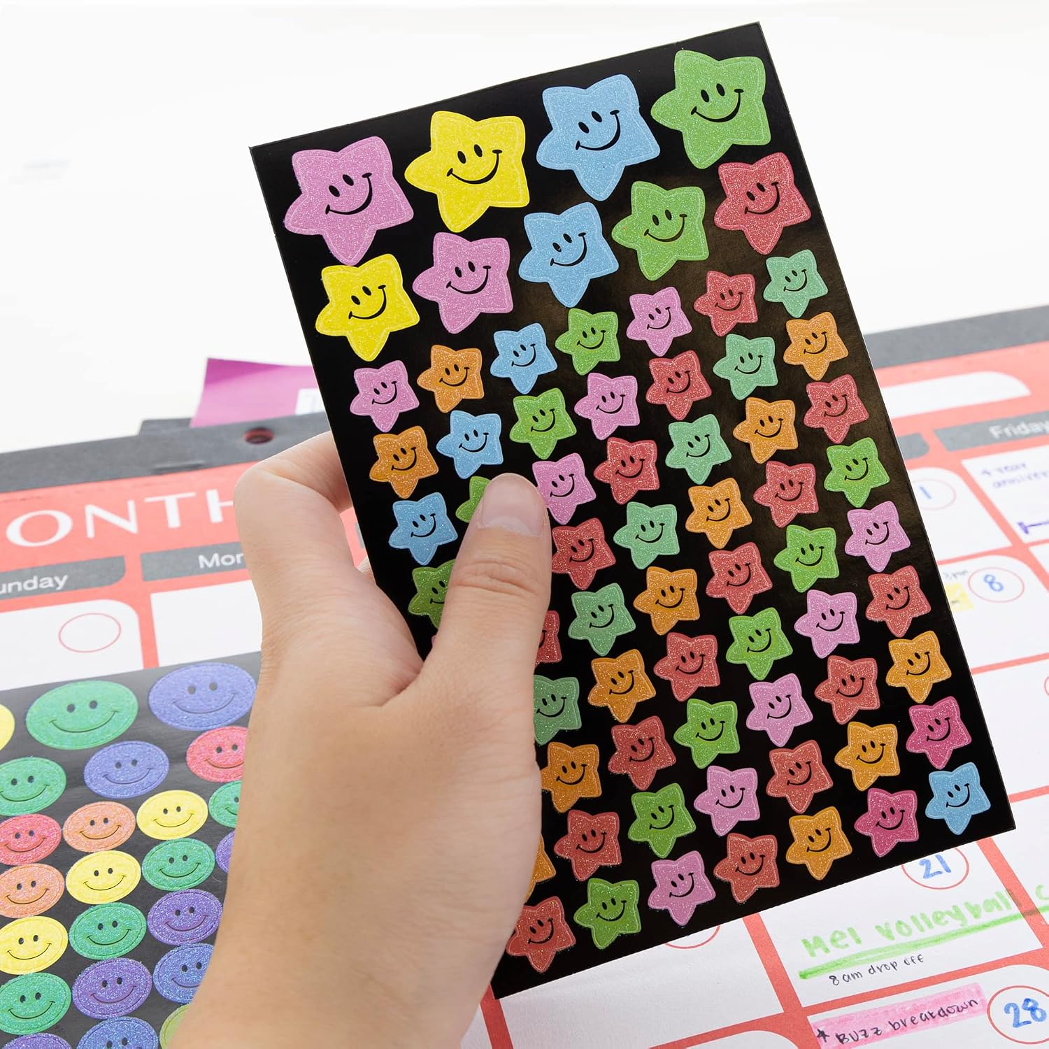 BAZIC Products Glitter Stickers, Smiley Faces & Stars, 144 Count