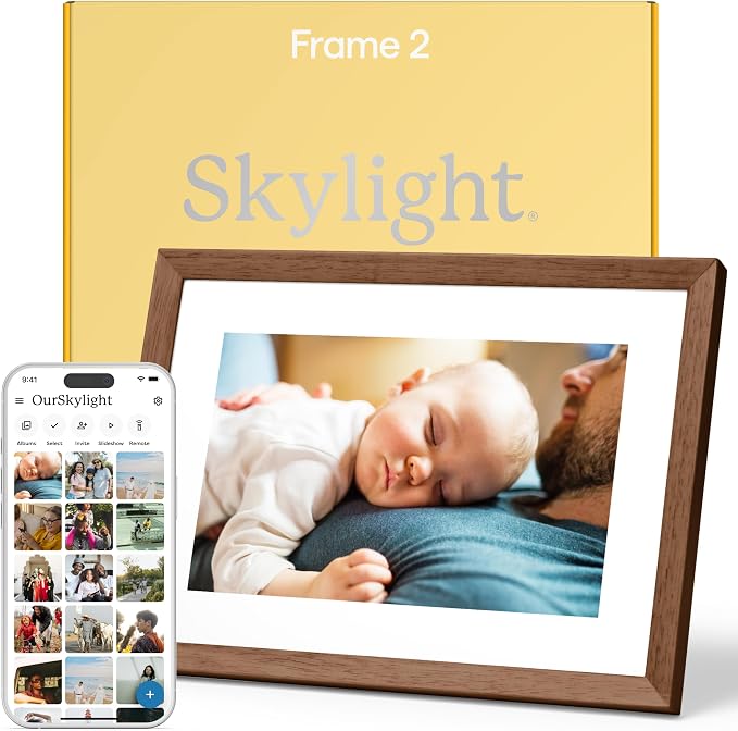 Skylight Digital Picture Frame 2 - WiFi Enabled with Load from Phone Capability, 16GB Full HD Touch Screen Digital Photo Frame Display - Customizable Gift for Friends and Family - 10 Inch Walnut