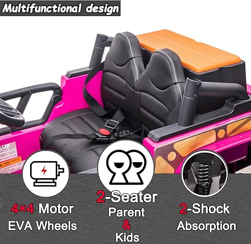Miniatura 4 de Sopbost 12V Ride On Truck 2 Seater Battery Powered Cars for Kids Parent-Child Ride On Car with Remote Dontrol Electric Car for Kids with 4×4 EVA