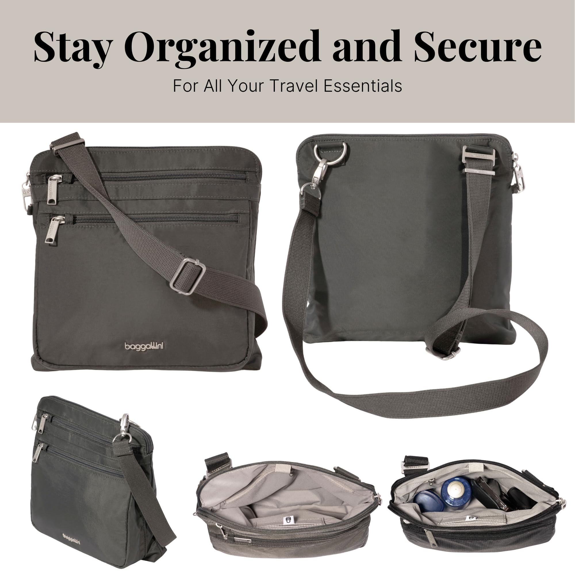 Baggallini Damen Theft Securtex Anti-Diebstahl Large Crossbody
