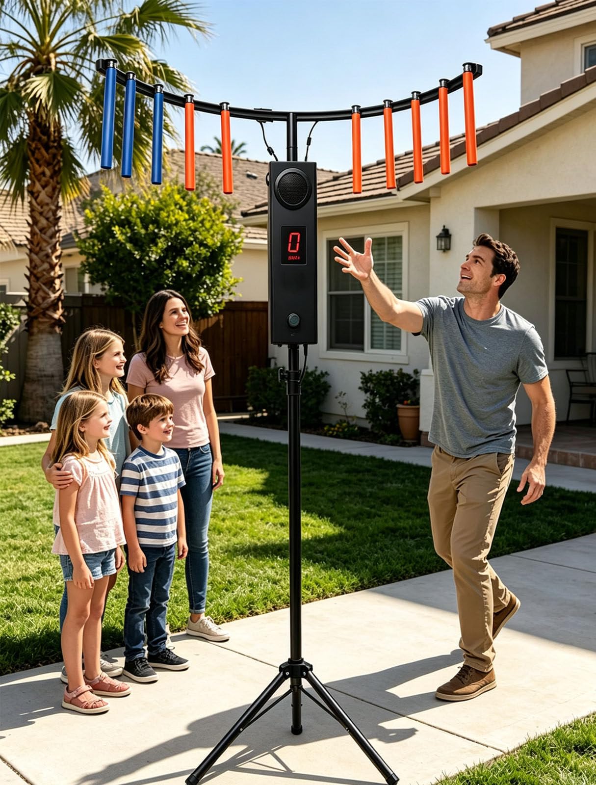 Máquina recreativa Catch Stick, 3 modos de desafío, 10 velocidades de reacción, 6 niveles de dificultad, entrenamiento de coordinación ojo-mano con pantalla, trípode ajustable, para fiestas Black