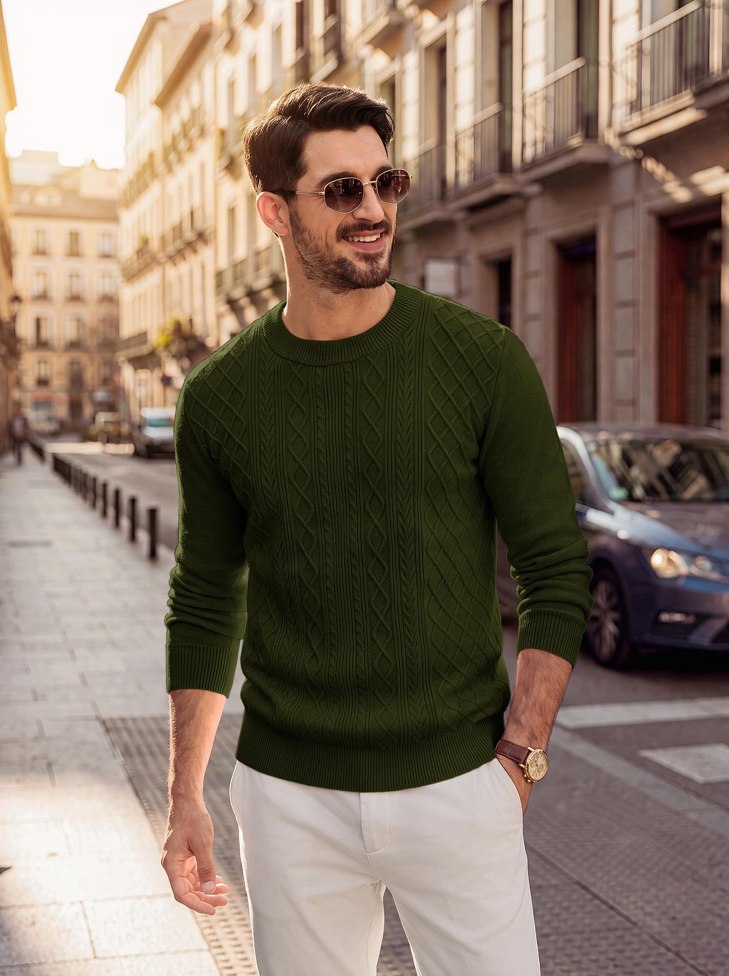 PJ PAUL JONES Jersey para hombre con cuello redondo y cuello redondo
