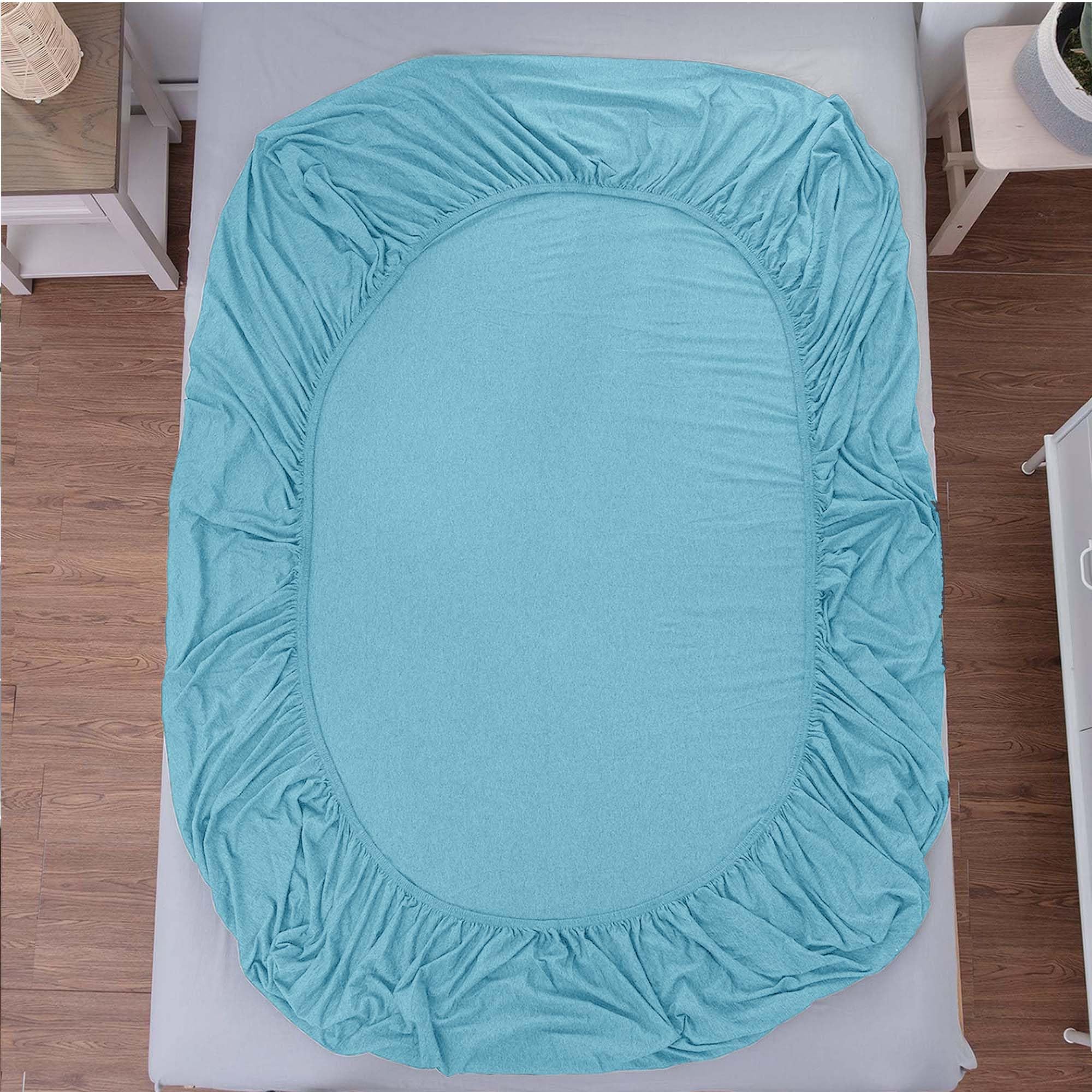 Oxford Homeware King Size Fitted Sheets, 30 Cm Deep Pocket Jersey Fitted Sheet Washed Blue - Image 4