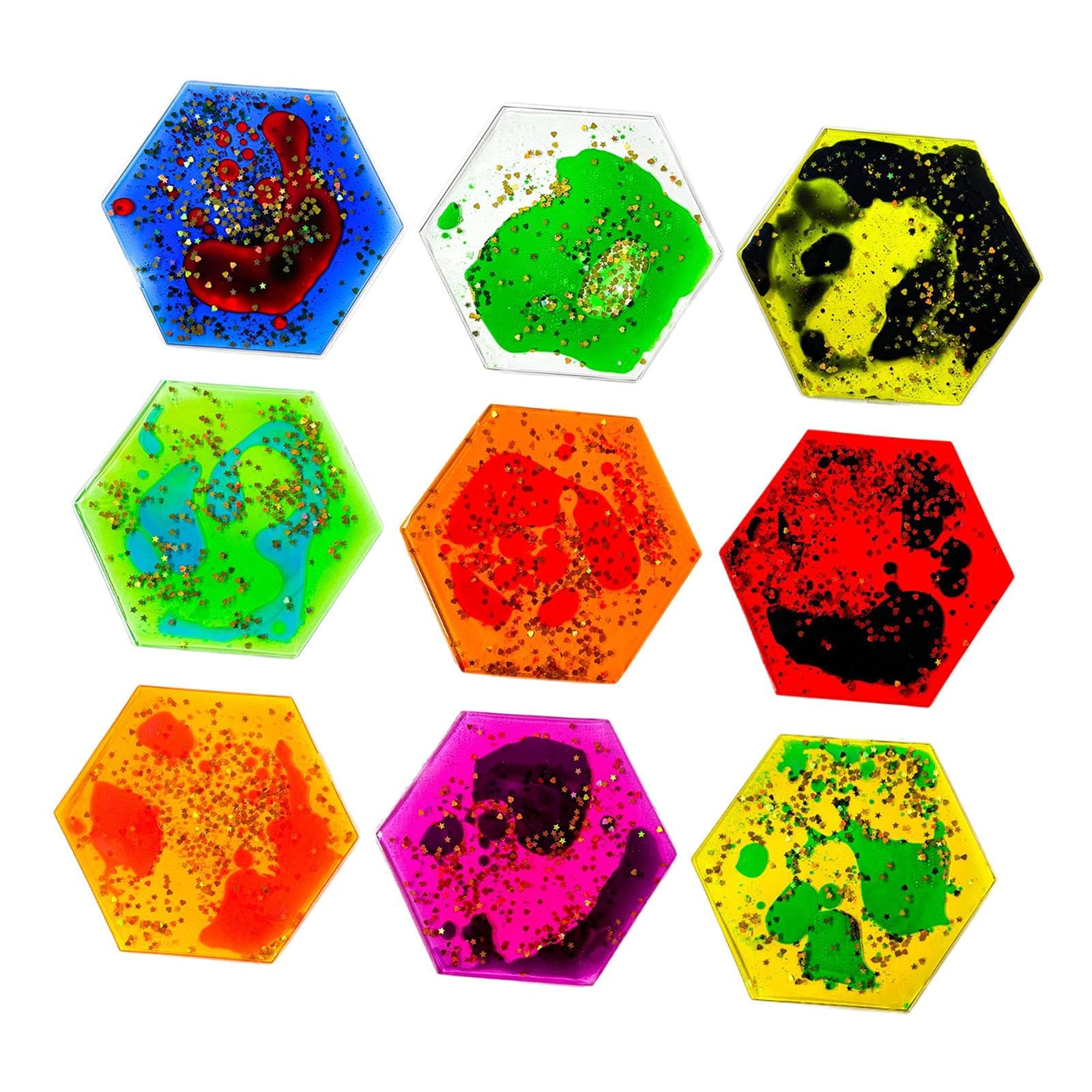 Ysyqkn 9-Piece Sensory Liquid Toy for Children, Sensory Toy, Fidget Liquid Movement Tiles, 7.5x13cm