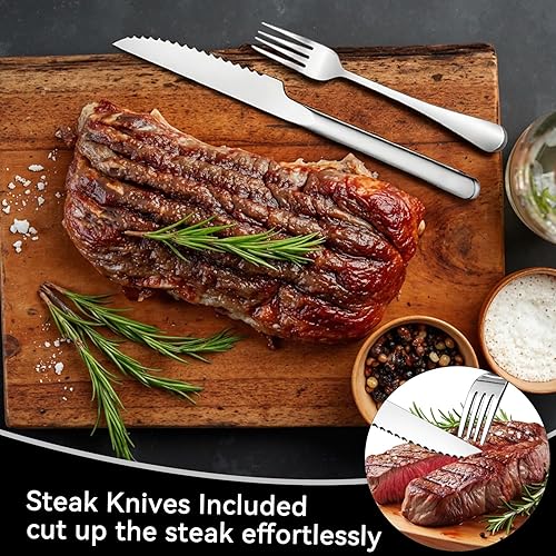 Miniatura 26 de Juego de cubiertos de 49 piezas con organizador, juego de cubiertos de acero inoxidable para 8, tenedores y cucharas, juego de cubiertos con 49