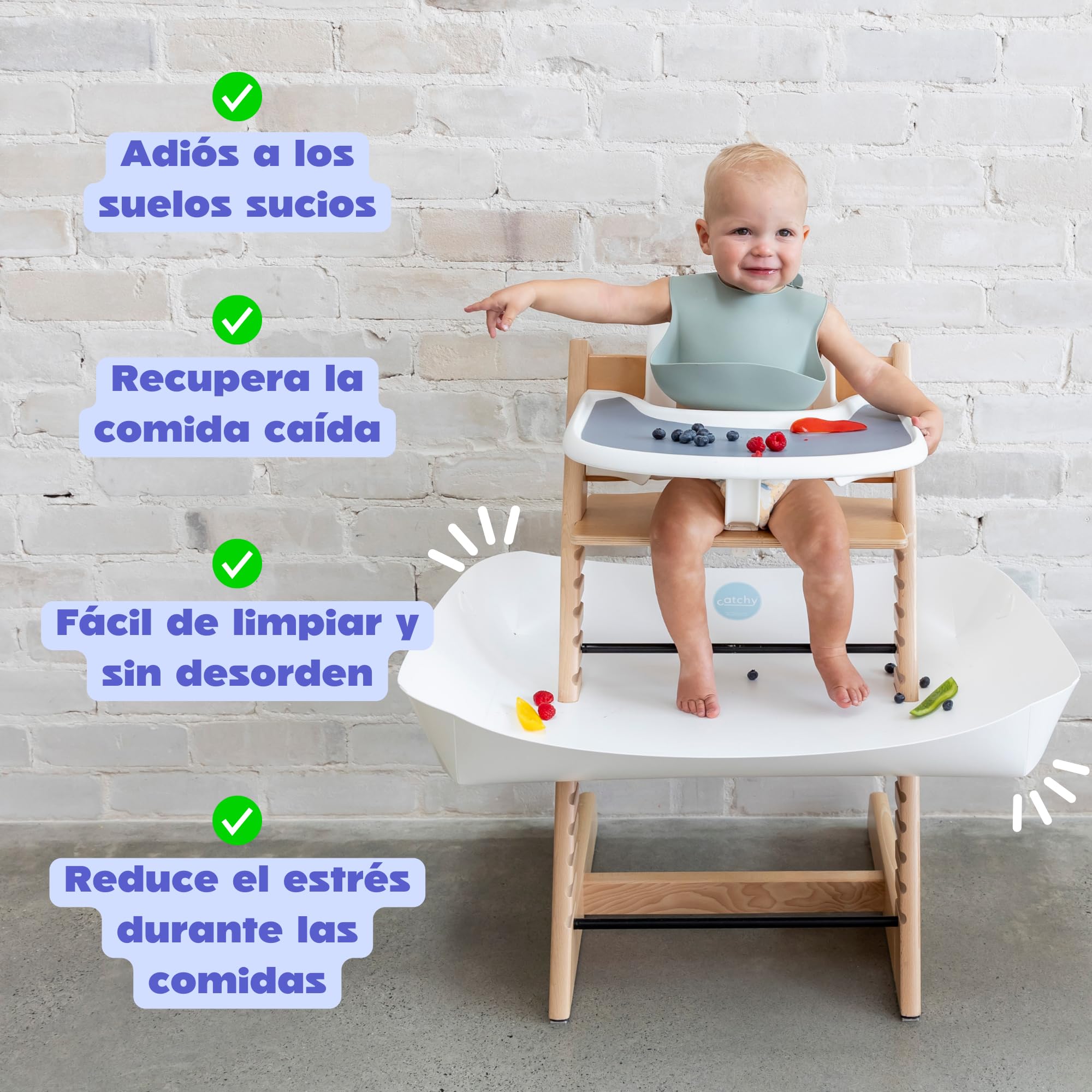 CATCHY Recogedor de Comida, Compatible con Stokke Tripp Trapp, Trona de bebe No Incluida, Recogedor de Comida y Restos para Bebés y Niños, Accesorio para Bajo de la Trona. Blanco