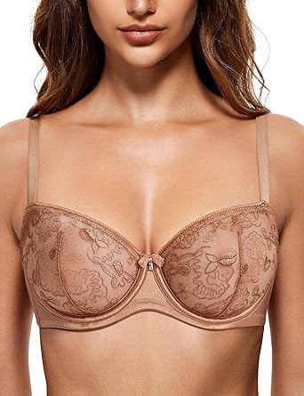 Wingslove Womens Sexy Lace Bra Sheer Balconette Bralette See-Through Bras Embroidered Unlined Underwire