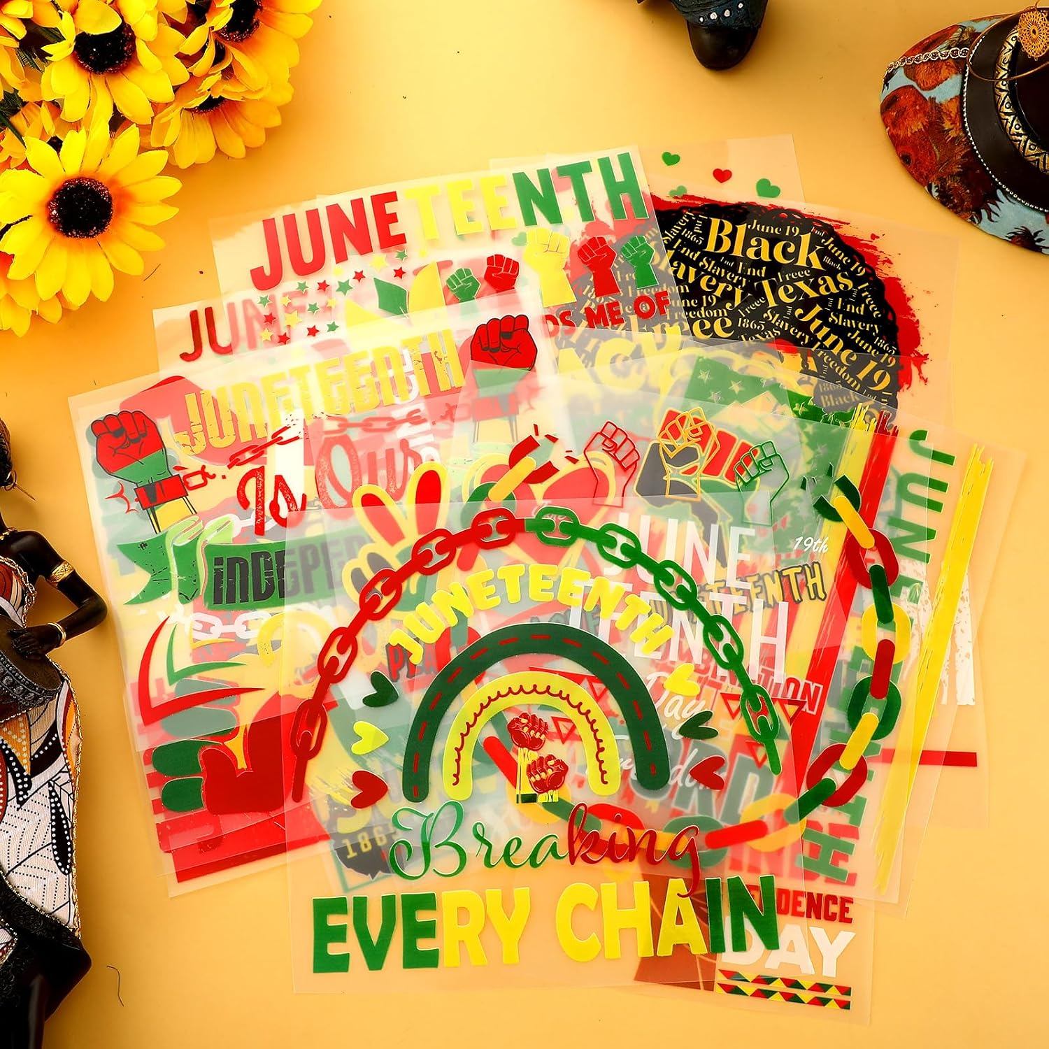 Resurhang 30 Sheets Juneteenth Iron on Decals Black History Month Vinyl Heat Transfer Stickers Black History Iron on Patches Appliques for Clothes T Shirts Pillow DIY Crafts