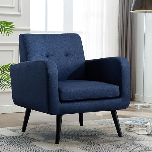 LSSPAID Modern Accent Chairs, Upholstered Fabric Cozy Armchairs, Living Room Side Chair with Solid Wood Legs, Blue Azul,Beige,marrón (Brown Set of