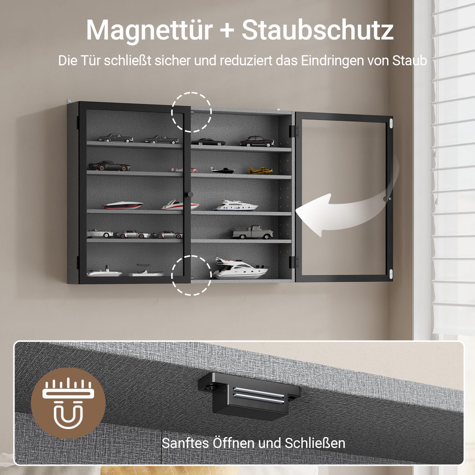 SoBuy Sammlervitrine 10cm tief 5 Ebenen Wandvitrine für Figuren, Modelle