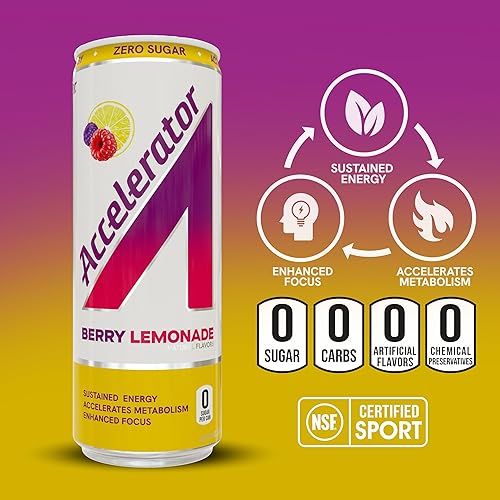 Miniatura 4 de Accelerator Bebida energética, lata de limonada de bayas de 12 onzas (paquete de 12), cero azúcar, energía sostenida a partir de cafeína 100%