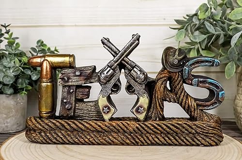 Miniatura 8 de Ebros Gift Arte rústico patriótico occidental de Texas, cuerda trenzada, balas, herraduras, sombrero de vaquero y pistolas duales, figura de