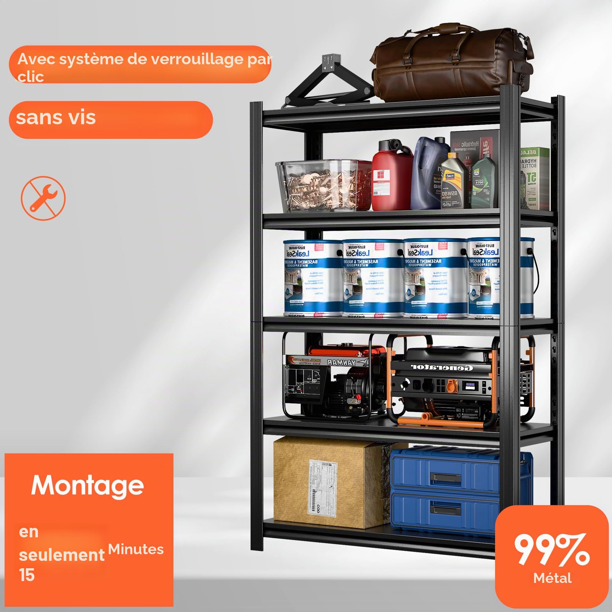 SUPEER Étagère pour charges lourdes - Meuble de rangement en métal - 183 x 90 x 40 cm - Noir - 5 étagères réglables - Pour cave, stockage - Charge maximale : 1000 kg