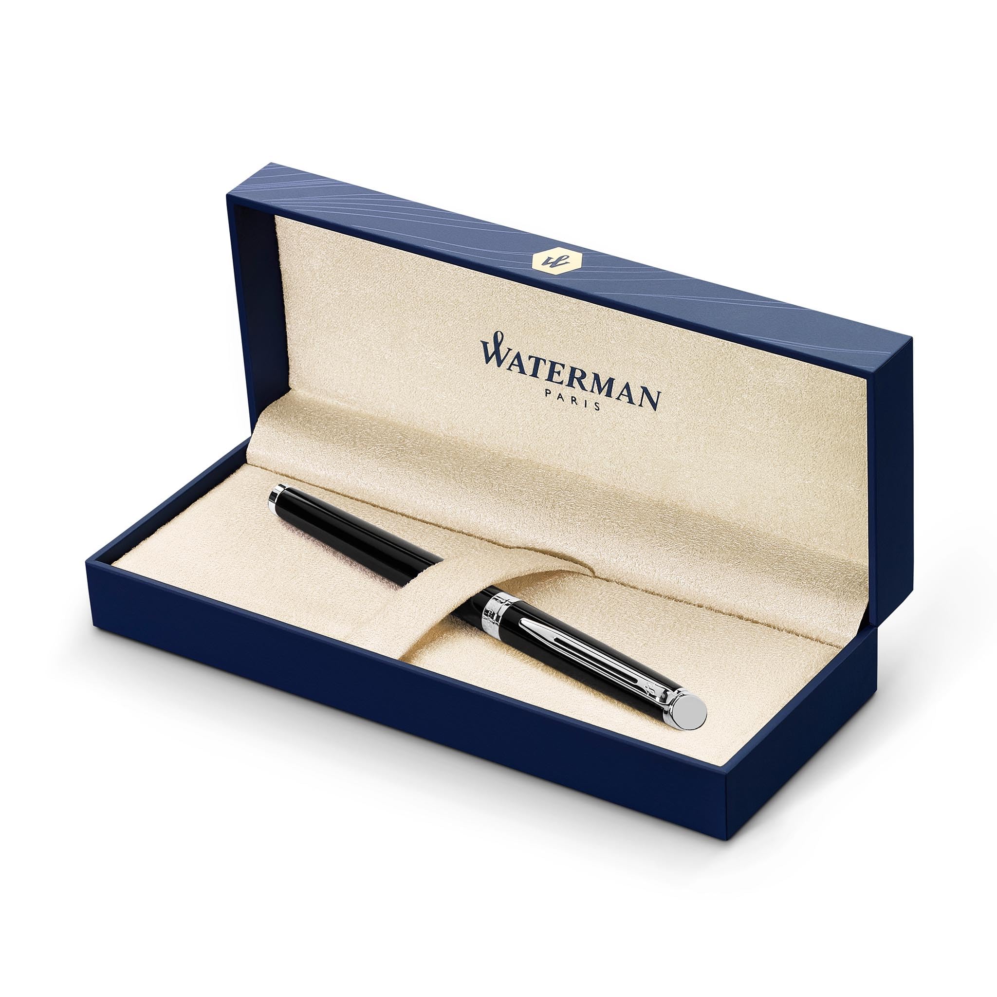 Waterman Hémisphère Stylo roller avec gravure - Stylo d'écriture de luxe personnalisé - Cadeau élégant pour homme et femme - Encre noire (vernis noir C.C)