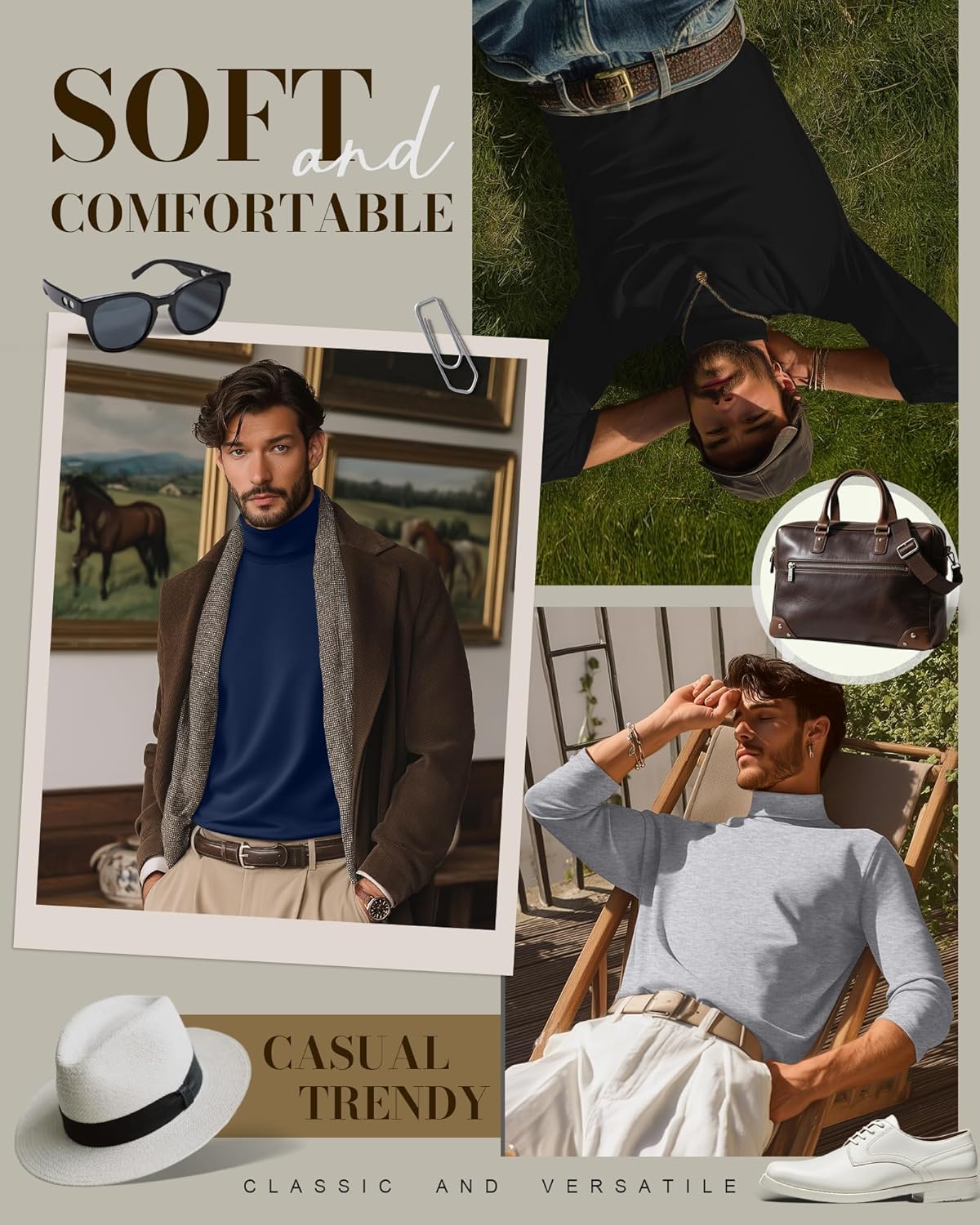 4 Pack Men's Turtleneck Shirts, Long Sleeve Thermal Sweaters Solid Casual Pullover Tops Basic Undershirts - Image 3