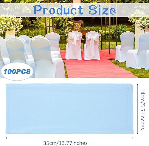 Miniatura 3 de Lounsweer 100 bandas de elastano para sillas sin hebilla, para baby shower, banda de lazo liso azul claro, lazo azul elástico para silla, bandas
