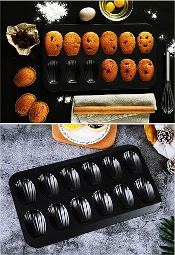 Miniatura 5 de Molde antiadherente para tartas de hornear con forma de concha de alta resistencia para 12 tazas (negro)