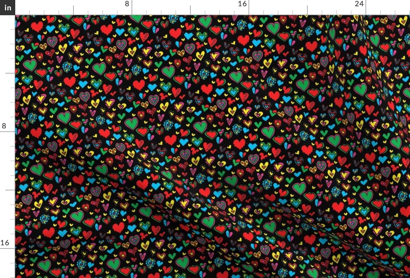 Spoonflower Fabric - Hearts Black Love Red Green Kids Whimsical Printed on Upholstery Velvet Fabric Fat Quarter - Upholstery Home Decor Bottomweight Apparel