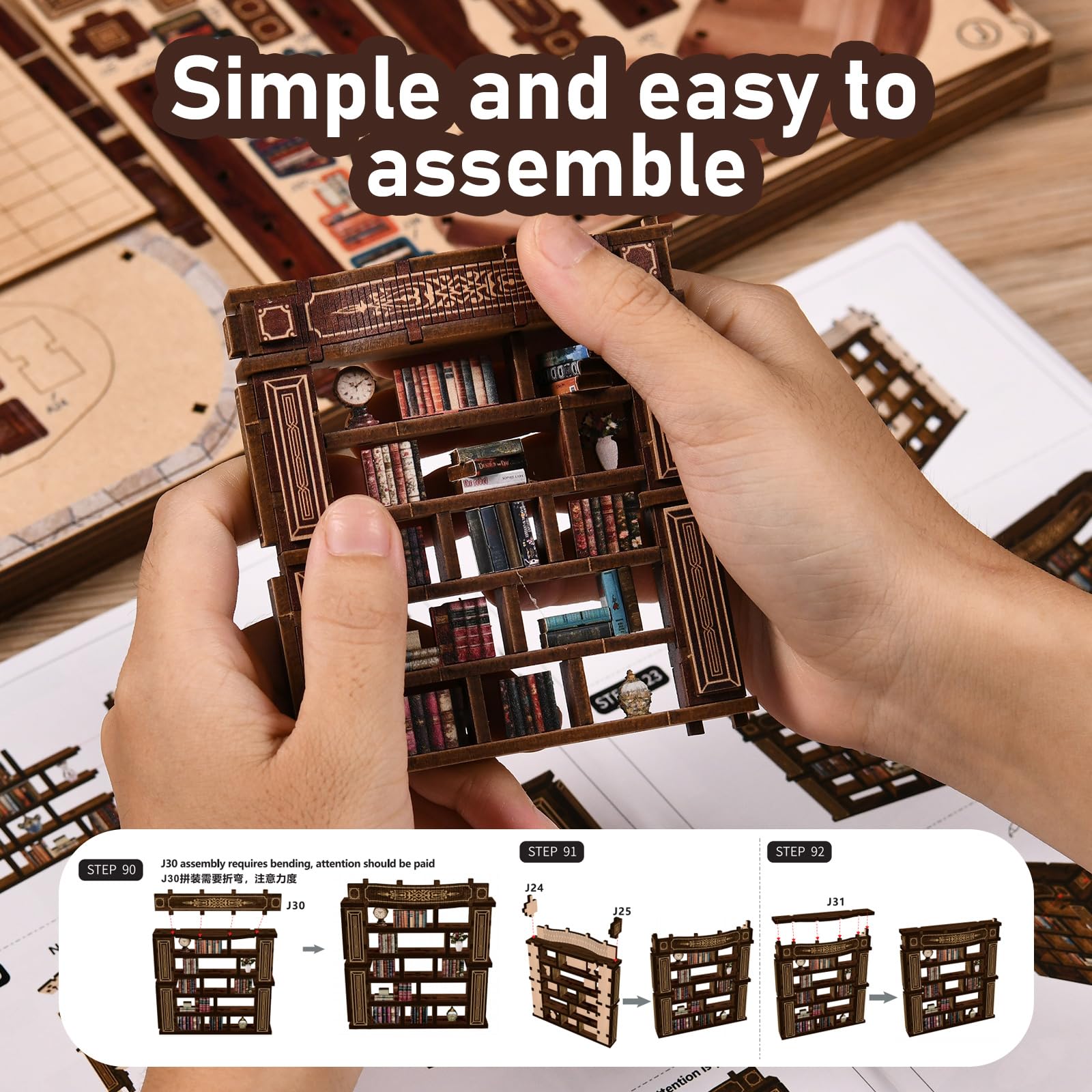 Kit fai da te per libri e libri, in miniatura, in legno, 3D, set fai da te per adulti, casa delle bambole fai da te, kit per la casa delle bambole (sogni in colore sala di lettura)