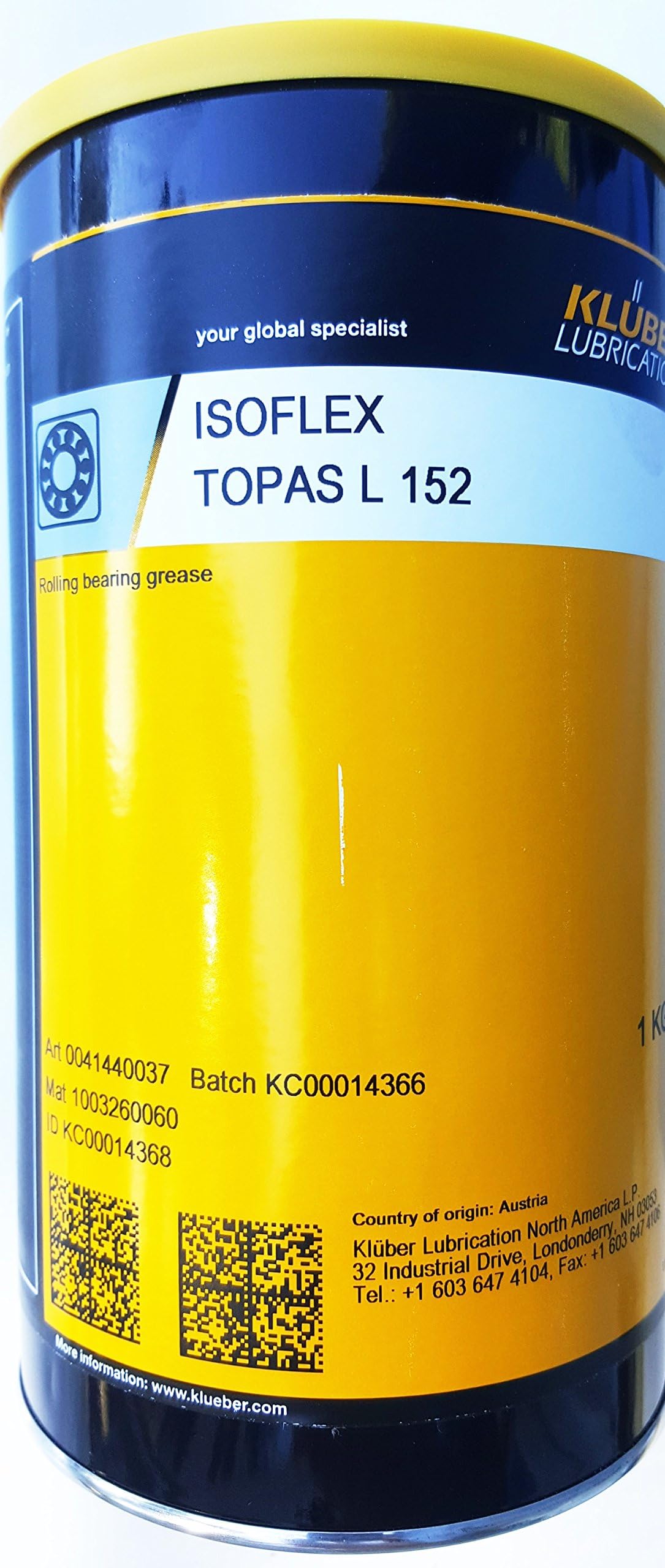 Kluber Isoflex Topas L152 Rolling Bearing Grease 1 kg Can