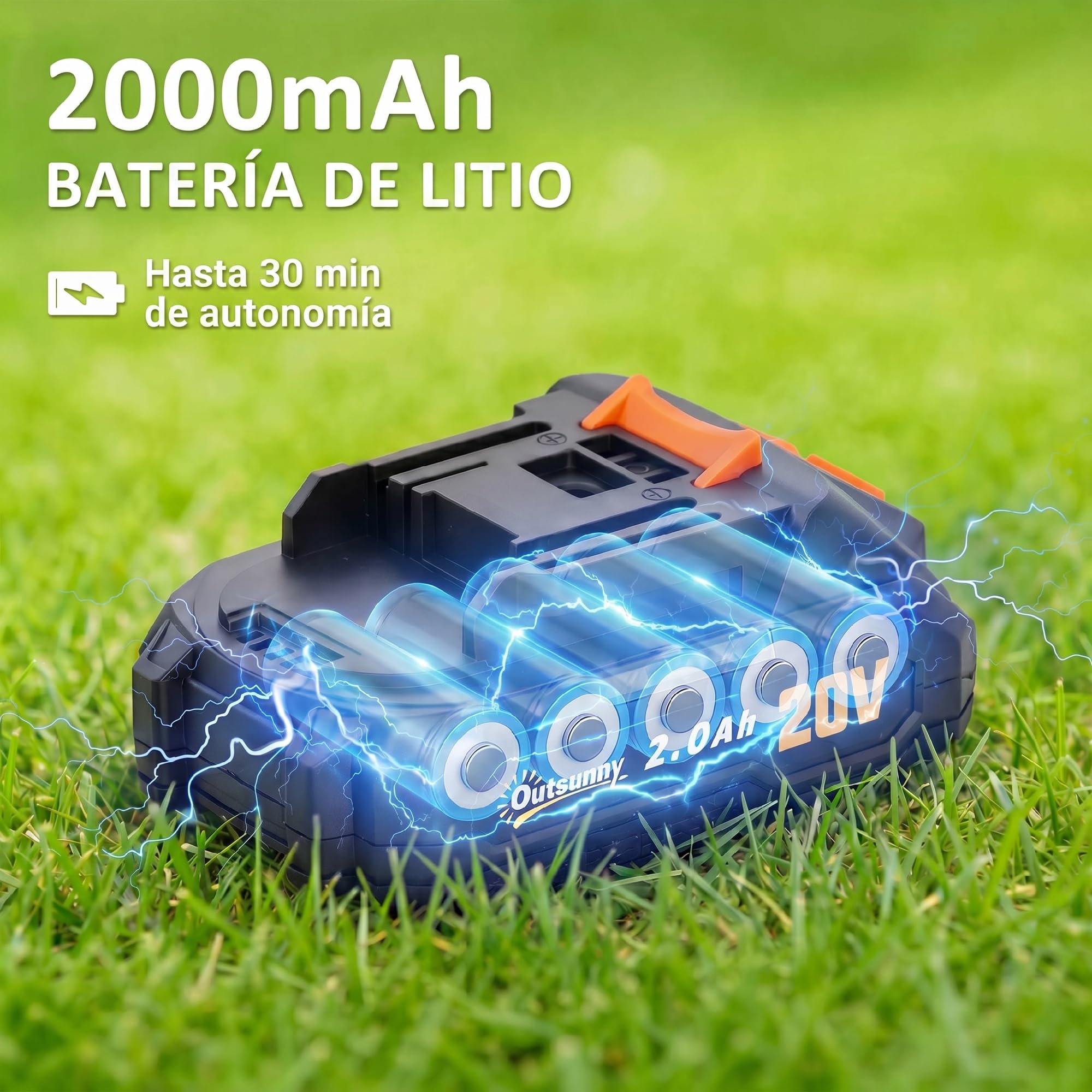 Outsunny Tijeras Cortasetos Eléctrico, Cortasetos Batería 18V con Batería de 2000mAh, Hoja de Doble Acción de 51 cm, Motor sin Escobillas y Cargador para Setos, Césped, Naranja