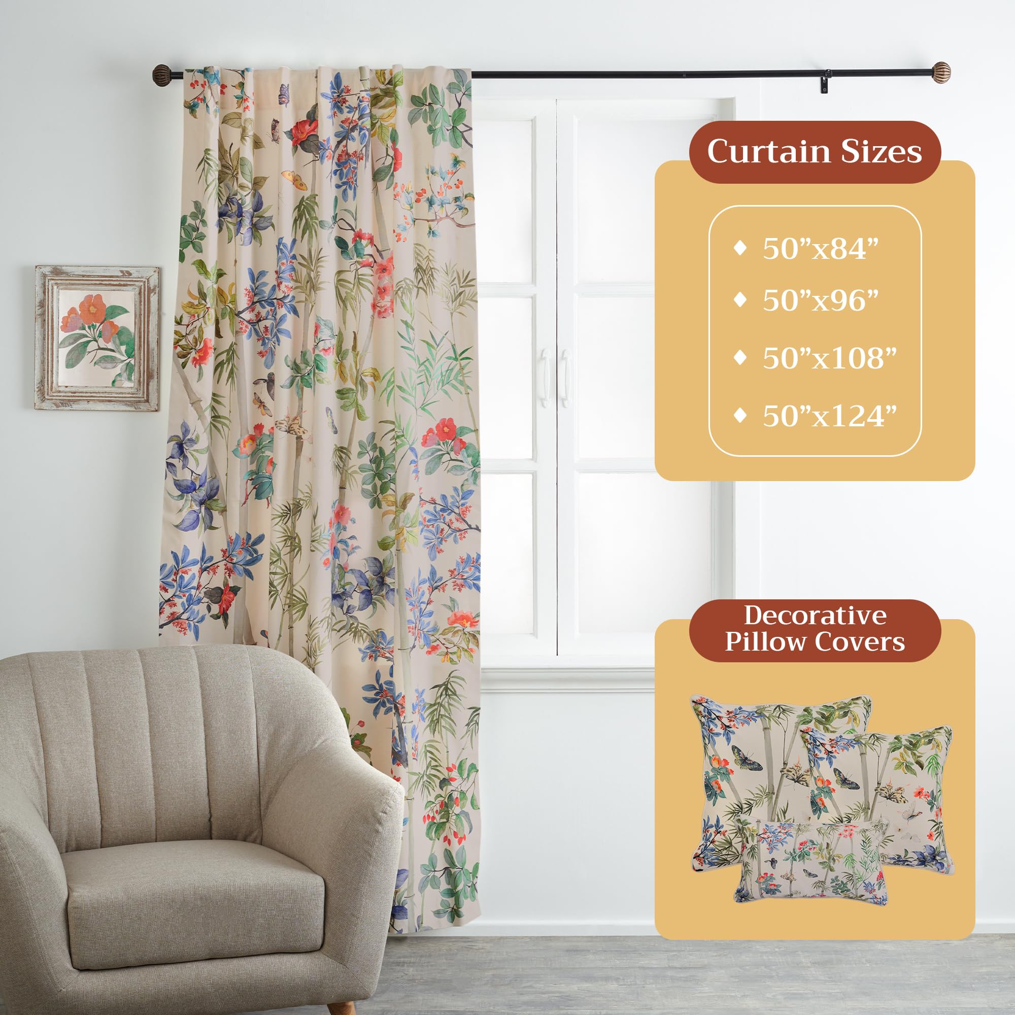 Rideaux 100% Coton Maison D'Hermine - Vert Antique 127x243 Cm - Style Toile De Jouy - Déco Ferme Et Chambre