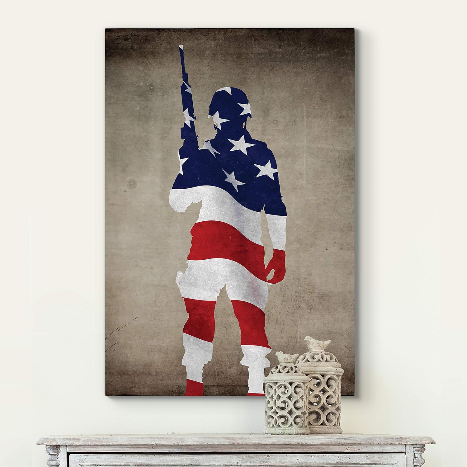 Renditions Gallery Canvas Military Wall Art Modern Paintings & Prints Decorations Victorious Flag Draped Veteran Modern American Heroes Wall Hanging for Bedroom Office Kitchen - 16"x20" LT25