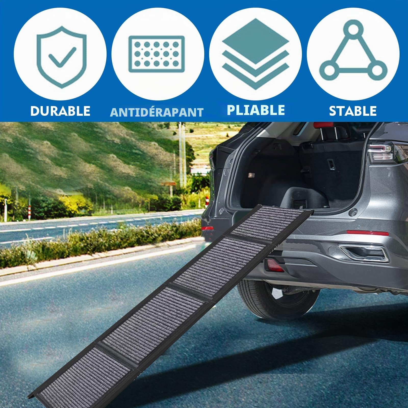 DYUEE Rampe de voiture pour chien 170 cm métal 150 kg pliable antidérapante