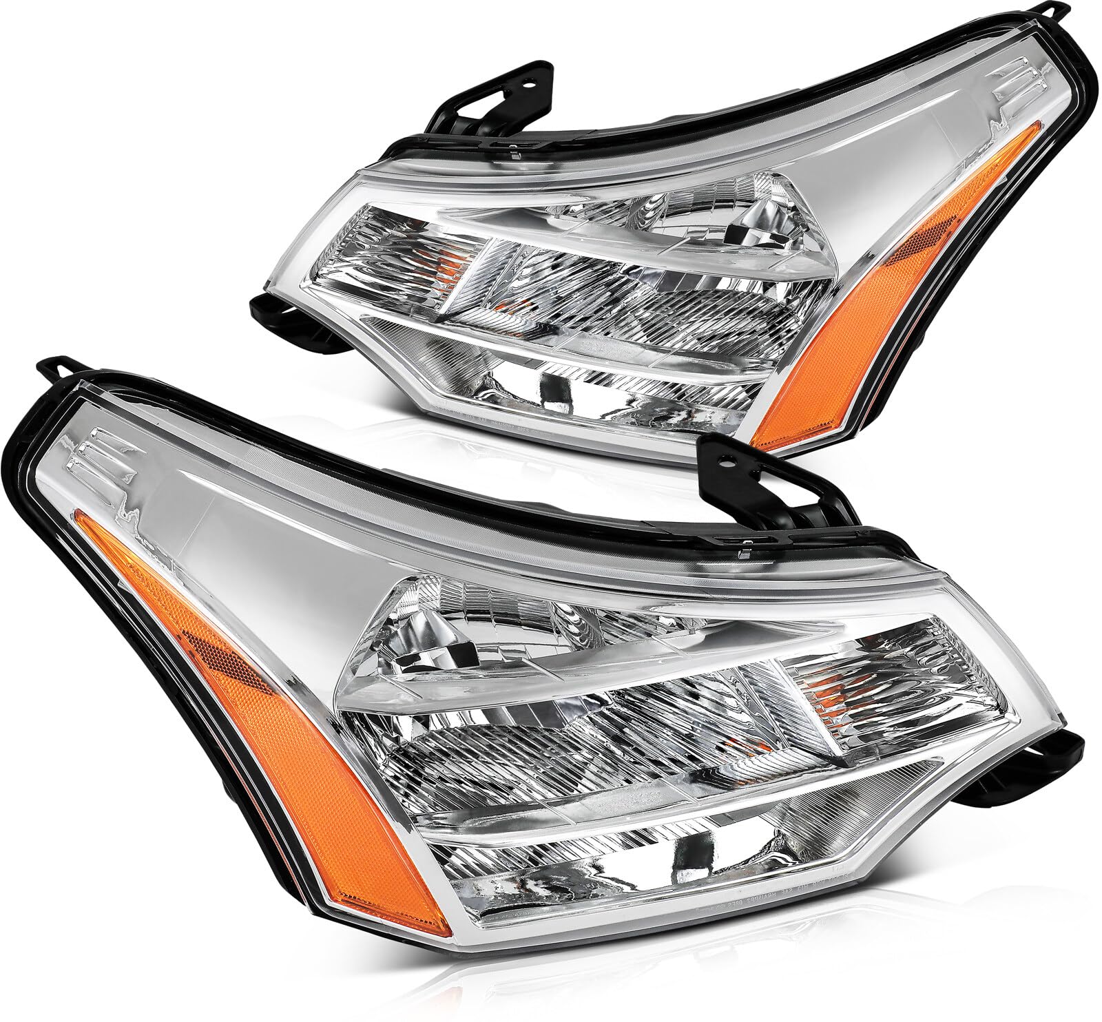 ECCPP Headlight Assembly for Ford Focus 2008-2011 Driver and Passenger Side (Chrome Housing Clear Lens Amber Reflector)
