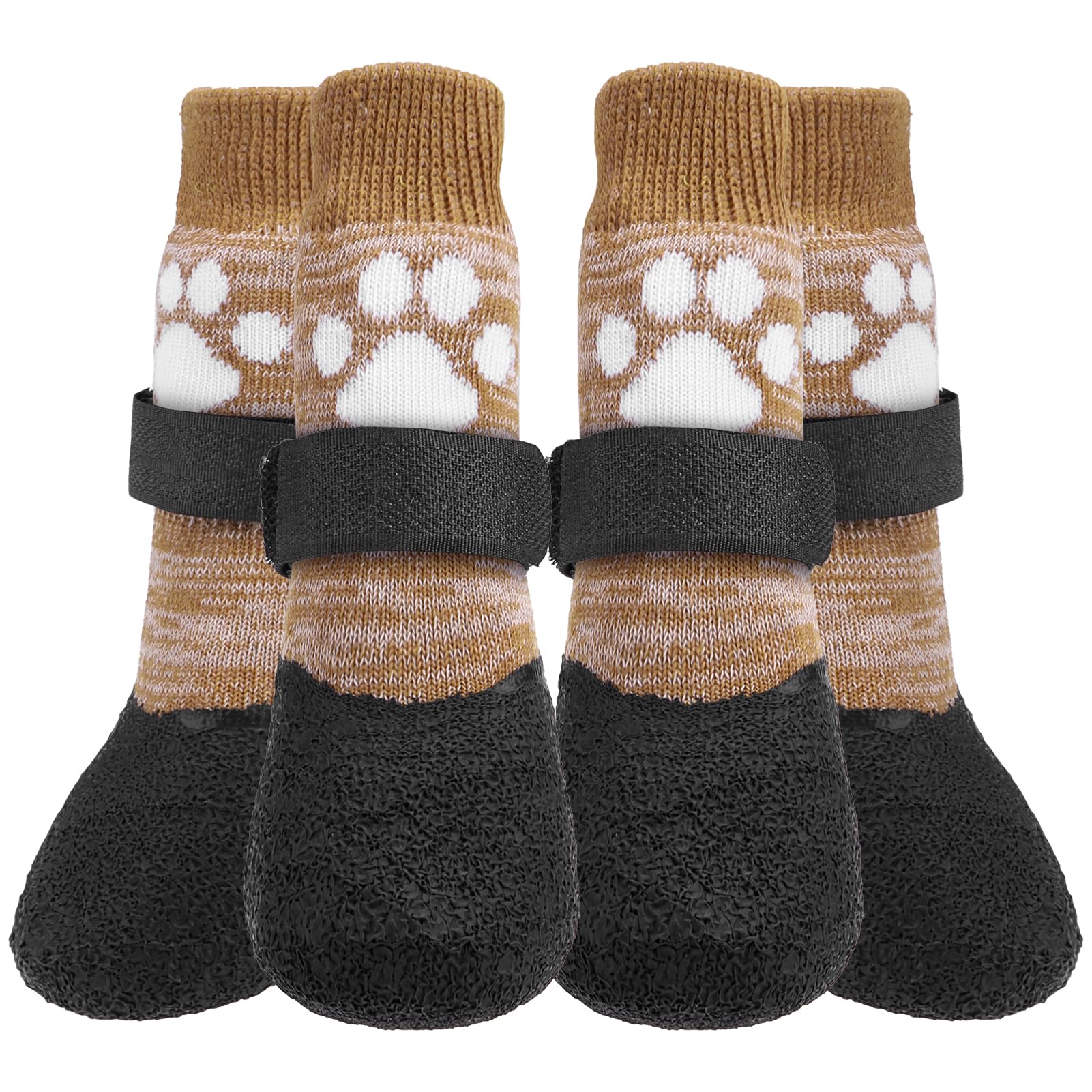 Mihachi Anti Slip Dog Socks, Dog Boots for Hardwood Floors Prevent Licking, Traction Control Waterproof Rubber Sole Paw Protectors for Small Medium Large Dogs,Khaki S