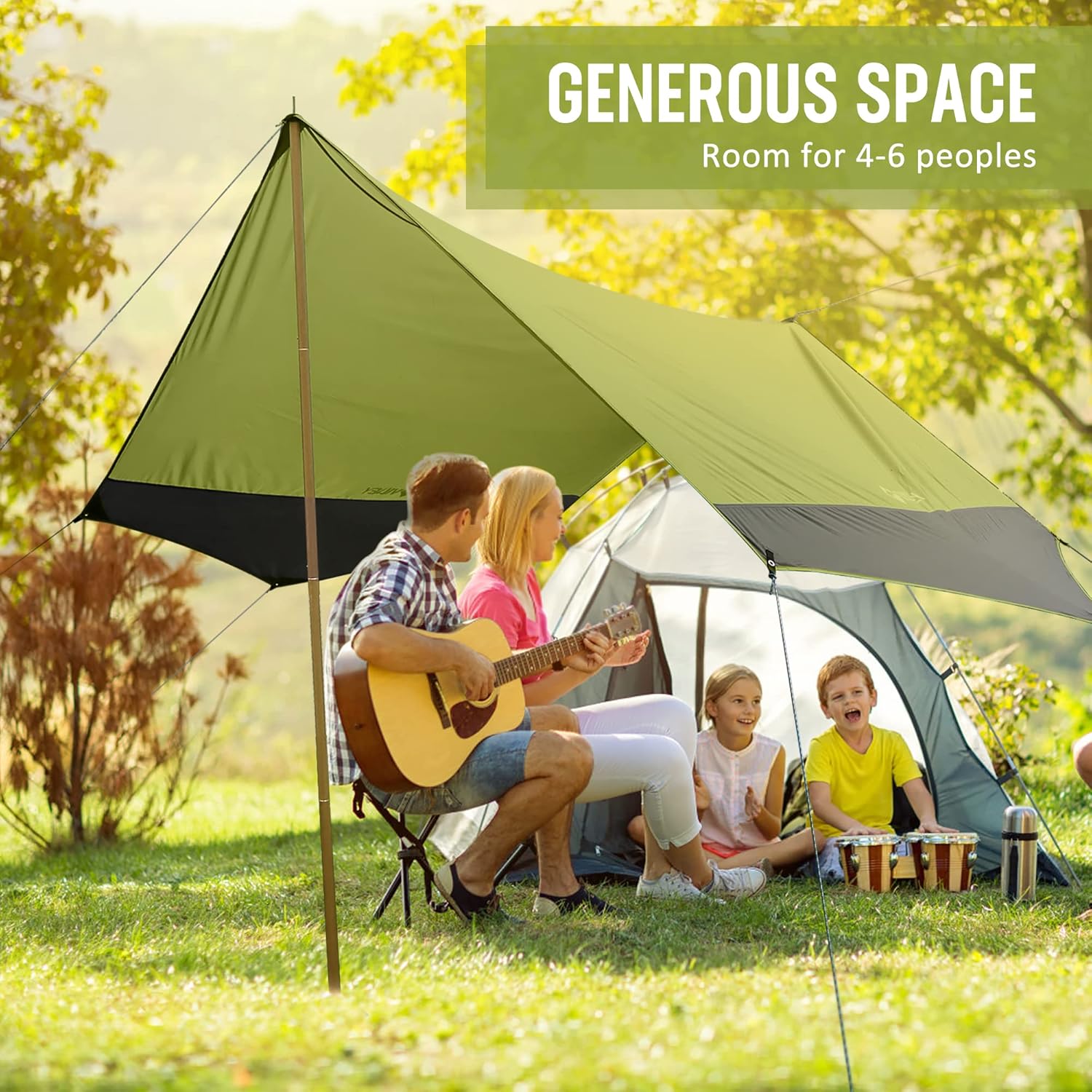 VILLEY Camping Tarps for Tents, Portable Waterproof Hammock Rain Fly, Easy Set Up Camping Shelter Sunshade Canopy for Outdoor Fishing, Backpacking, Hiking, Survival Gear- Heptagonal, Green