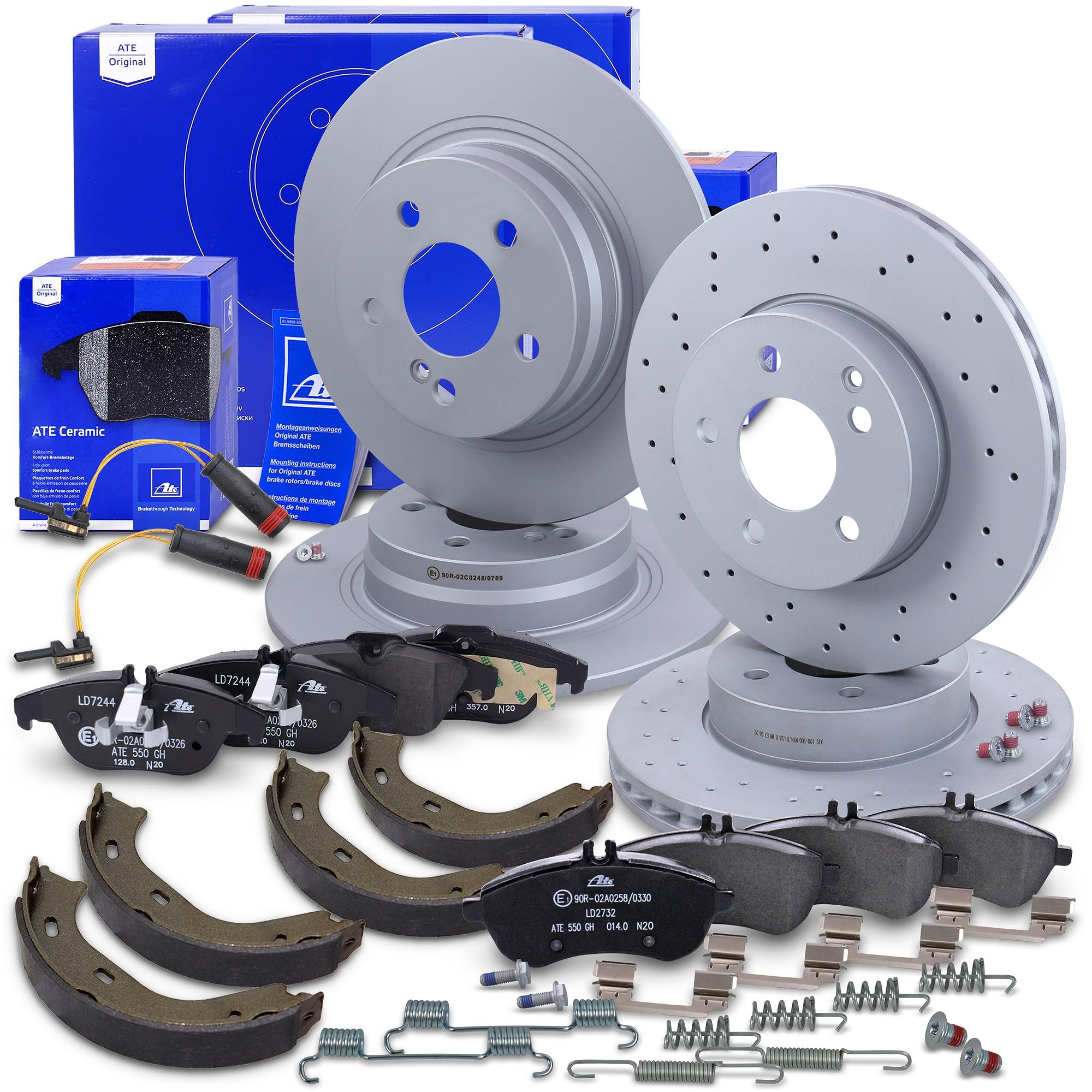 Ensemble composé de Disques de frein +plaquettes CERAMIC+contacts +semelles de frein avant+arrière 40825883 Compatible avec: MERCEDES-BENZ C-CLASS (W204), MERCEDES-BENZ C-CLASS Coupe (C204)