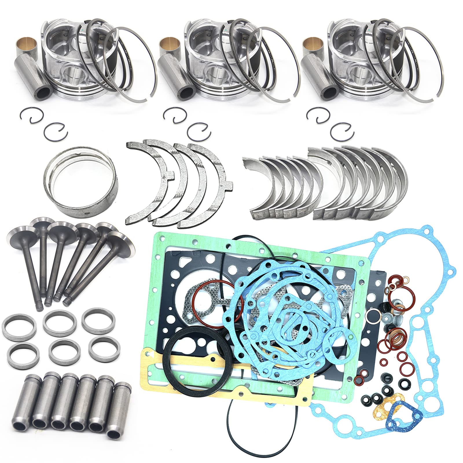 Geofrey 3TNV88 Overhaul Rebuild Kit With Piston Rings Gasket Bearing Valve Compatible with Yanmar 3T